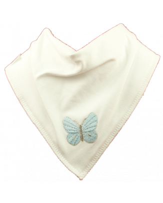 white bandana bib blue butterfly